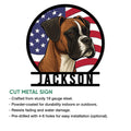 Boxer dog cut metal sign feature graphic showing the patriotic portrait design