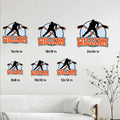 Hockey player metal sign shown in several size options on a modern living room wall