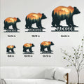 Bear metal sign size guide showing multiple size options displayed on a white paneled wall