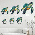 Sea turtle metal sign size guide showing 8x8, 10x10, 12x12, 14x14, 18x18, and 24x24 inch options