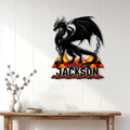 Black dragon wall decor displayed above a console table in a bright modern home interior