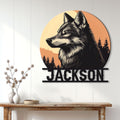 Wolf wall sign displayed above a console table in a bright modern home interior