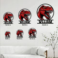 Dinosaur metal sign displayed in multiple size options from 8 by 8 to 24 by 24 inches
