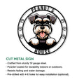 Miniature Schnauzer cut metal sign with a playful dog portrait and paw print accents