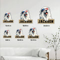 Great Pyrenees metal sign size guide showing available square sizes from 8 by 8 to 24 by 24 inches