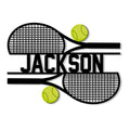 Tennis metal sign featuring crossed rackets, tennis balls, and a bold custom design