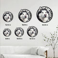 Alaskan Malamute metal sign size guide showing available round sign sizes from 8 by 8 to 24 by 24 inches