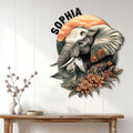 Elephant wall sign displayed above a console table in a bright modern living space