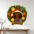 Boykin Spaniel holiday wall sign displayed on white paneled decor above a wooden console table