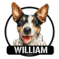 Custom Rat Terrier metal sign featuring a happy tricolor dog portrait with oversized ears and a bold black frame