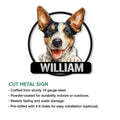 Rat Terrier metal sign shown with a detailed dog portrait and product feature information