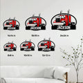 Semi truck metal sign size guide showing six available square dimensions from 8 to 24 inches