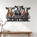 Cow farm metal sign displayed as rustic wall decor above a wooden console table