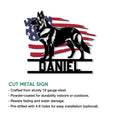 German Shepherd metal sign feature graphic showing the cut-metal design and product presentation details