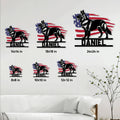 German Shepherd metal sign size guide showing six available square size options on a living room wall