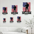 Veteran metal sign size guide showing available square sizes from 8 by 8 to 24 by 24 inches