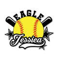 Custom softball metal sign featuring a bright yellow softball, crossed bats, stars, and bold athletic lettering