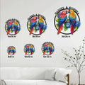 Macaw parrot metal sign size guide showing available 8x8 through 24x24 inch options