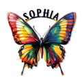 Vibrant multicolor butterfly metal sign with painterly wings and a graceful wall decor silhouette