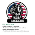 Boykin Spaniel metal sign feature graphic showing the circular dog portrait and cut metal sign design