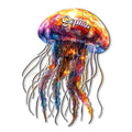 Colorful stained-glass style jellyfish metal sign with flowing tentacles and a custom design