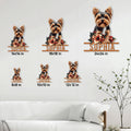 Yorkie metal sign size guide showing multiple size options displayed on a bright living room wall
