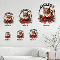 Squirrel metal sign size guide showing six square size options in a living room setting