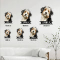 Aussiedoodle metal sign size guide showing several square size options in a living room setting