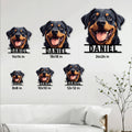 Rottweiler metal sign size guide showing six square size options from 8 by 8 to 24 by 24 inches