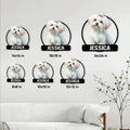 Maltese dog metal sign size guide showing six available square size options