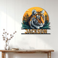 Tiger wall sign displayed above a console table, bringing bold wildlife character to a bright home interior