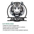 Tiger metal sign feature graphic showing the cut-steel portrait design and installation-ready wall decor format