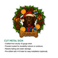 Labrador Retriever Christmas metal sign shown with cut-steel construction and holiday dog artwork