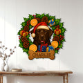 Labrador Retriever holiday wall sign displayed on a white paneled wall above a console table