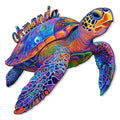 Colorful sea turtle metal sign with vibrant mosaic-style shell and ocean-inspired artwork