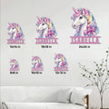 Unicorn metal sign size guide showing available square dimensions from 8 by 8 to 24 by 24 inches