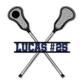 Close-up lacrosse wall sign featuring two crossed sticks and strong athletic lettering