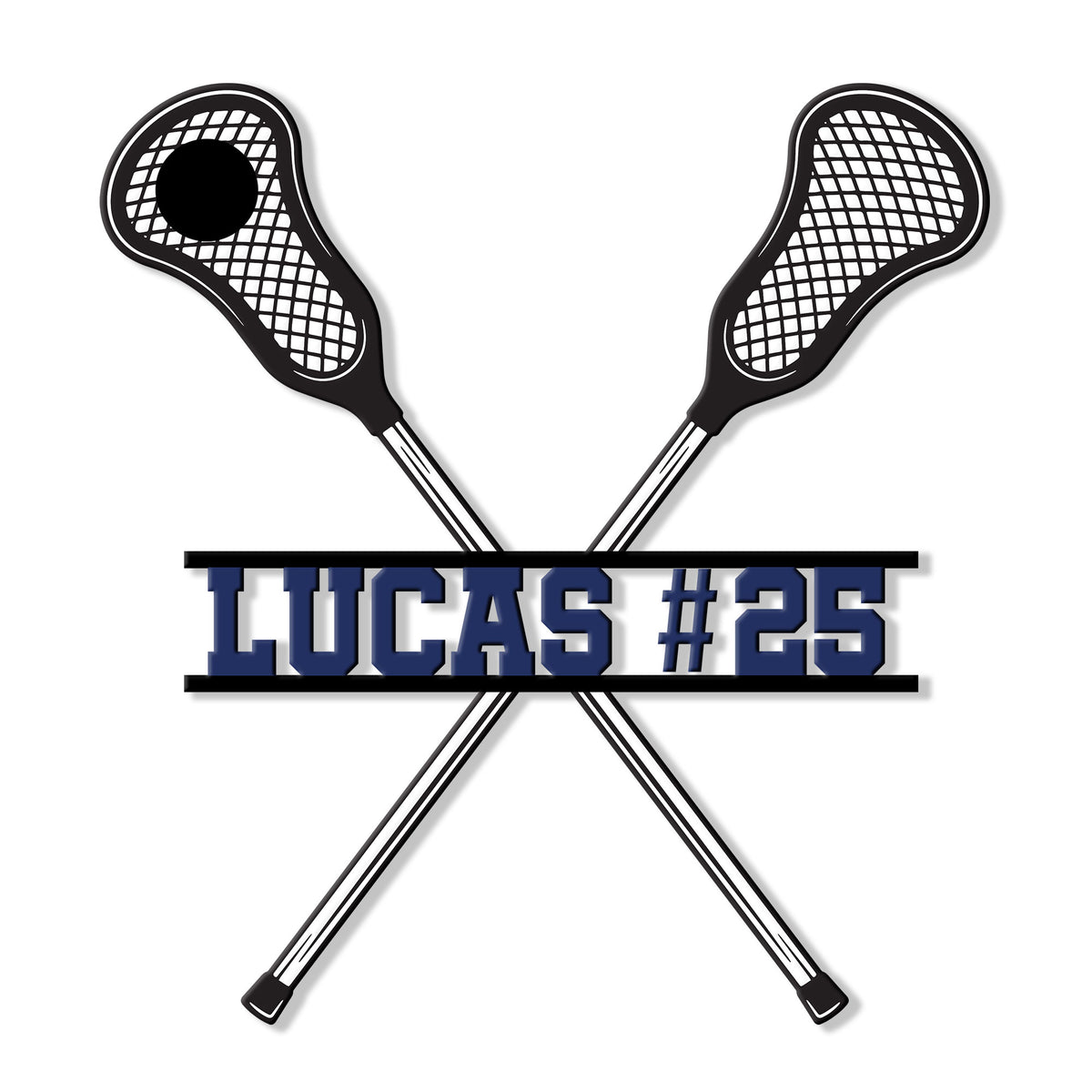 Close-up lacrosse wall sign featuring two crossed sticks and strong athletic lettering