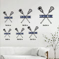 Lacrosse metal sign size guide showing multiple square size options in a bright living room setting