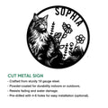 Maine Coon cat metal sign shown with product feature details and multiple display options