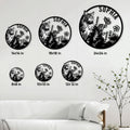 Maine Coon cat metal sign shown in multiple sizes on a living room wall