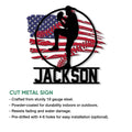 Baseball batter metal sign shown with cut-steel product details and installation information