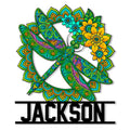Colorful floral dragonfly metal sign with intricate paisley wings and a custom design