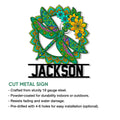 Dragonfly metal sign feature graphic showing the cut metal design and finish details