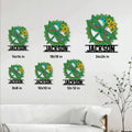 Dragonfly metal sign size guide showing multiple square size options in a living room setting