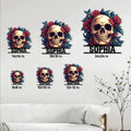 Skull and rose metal sign size guide showing available 8, 10, 12, 14, 18, and 24 inch options