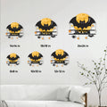 Halloween bat metal sign size guide showing available sizes from 8 by 8 inches to 24 by 24 inches