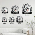 Alaskan Malamute metal sign size guide showing multiple square size options in a living room