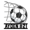 Soccer metal sign featuring a classic soccer ball caught in a goal net