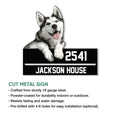 Husky metal sign product feature graphic showing the dog portrait and black cut-metal plaque design